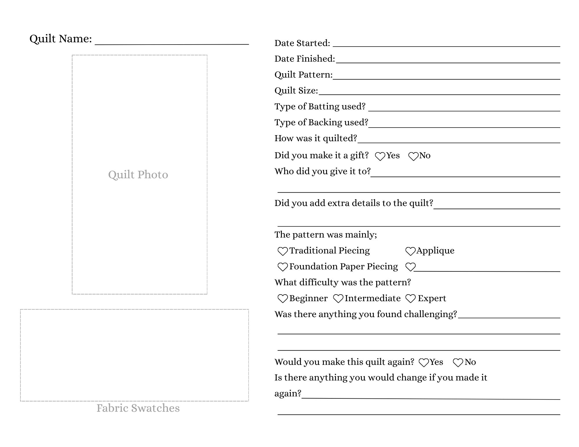 Every Quilt Has A Story (PDF Printable)